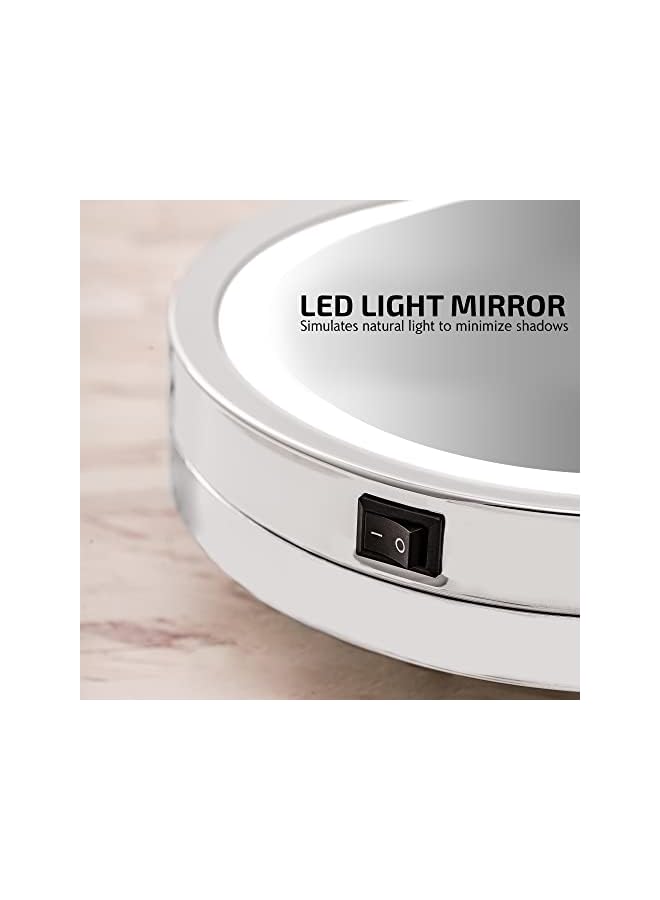 The Bros 8.6" Lighted Wall Mount Makeup Mirror, 1X & 10X Magnifier, Adjustable Double Sided Round LED, Extend, Retractable & Folding Arm, Compact & Cordless, Battery Powered Polished Chrome MFW85CH1X10X - Image 5