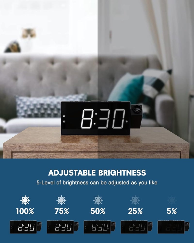 OnLyee Projection Alarm Clock on Ceiling,Digital Clock for Bedroom with Battery Backup,7”Large Display,USB Charger,Dimmer,180° Rotatable Projector,12/24H,Snooze,DST,Loud Alarm Clock for Kids,Adults,Elders - Image 5