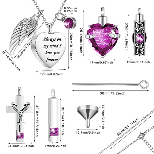 Fumete 5 Pcs Urn Necklace for Ashes Cremation Jewelry Necklace Set for Ashes Memorial Keepsake Heart Cross Cubic Stainless Steel Urn Jewelry for Loved One or Pet Women Men 5 StylesPurple - Image 3