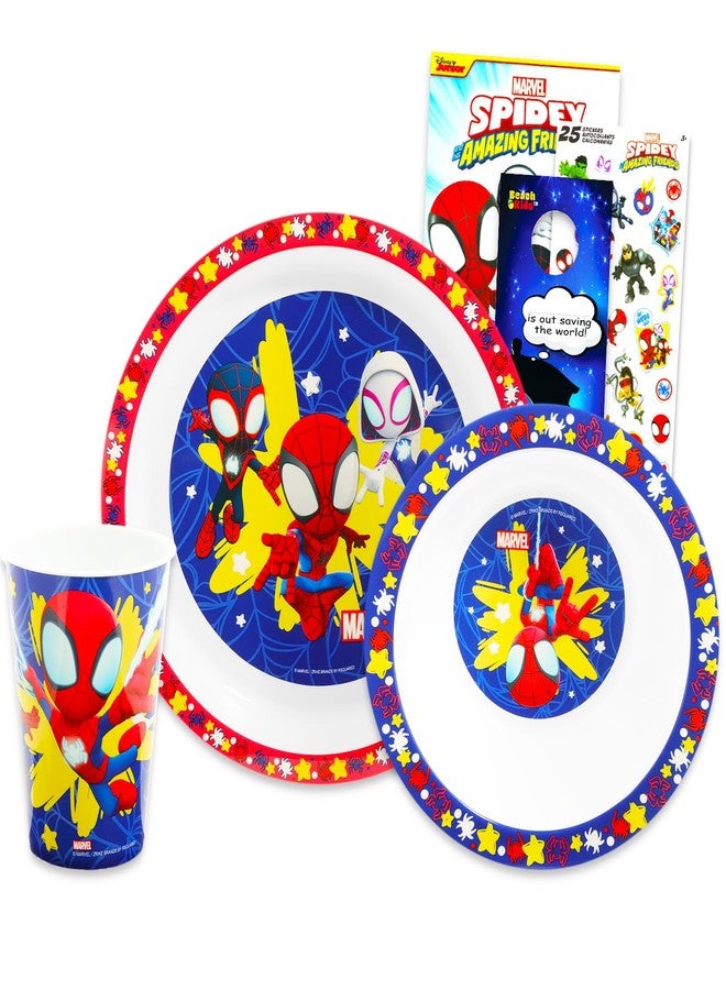 SPIDERMAN Spidey and His Amazing Friends Dinnerware Set for Kids, Toddlers - 3 Pc Kitchen Accessories Bundle with Spidey and Friends Dinner Plate, Cup, Stickers, More | Spidey Flatware Set - Image 1