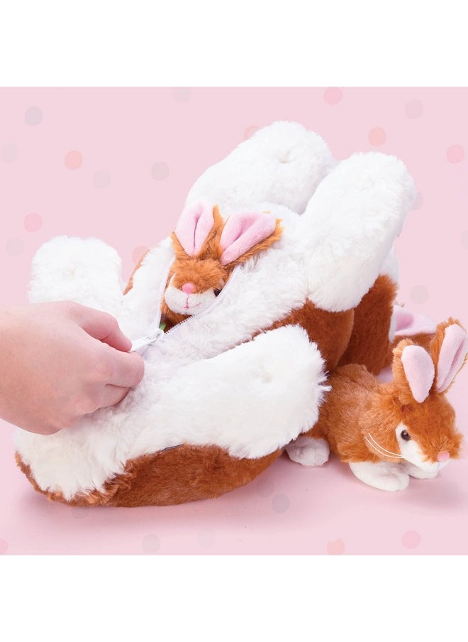 Prextex PREXTEX Plush Bunny Rabbit with Zippered Pouch for Little Baby Bunnies - Easter Bunny with Baby Bunnies Inside and a Cute Plush Carrot - Stuffed Animal for Easter Gifts and Baskets  - Image 3