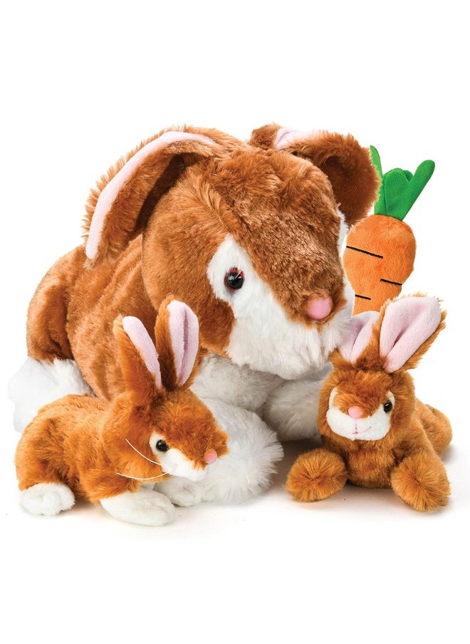 Prextex PREXTEX Plush Bunny Rabbit with Zippered Pouch for Little Baby Bunnies - Easter Bunny with Baby Bunnies Inside and a Cute Plush Carrot - Stuffed Animal for Easter Gifts and Baskets  - Image 1