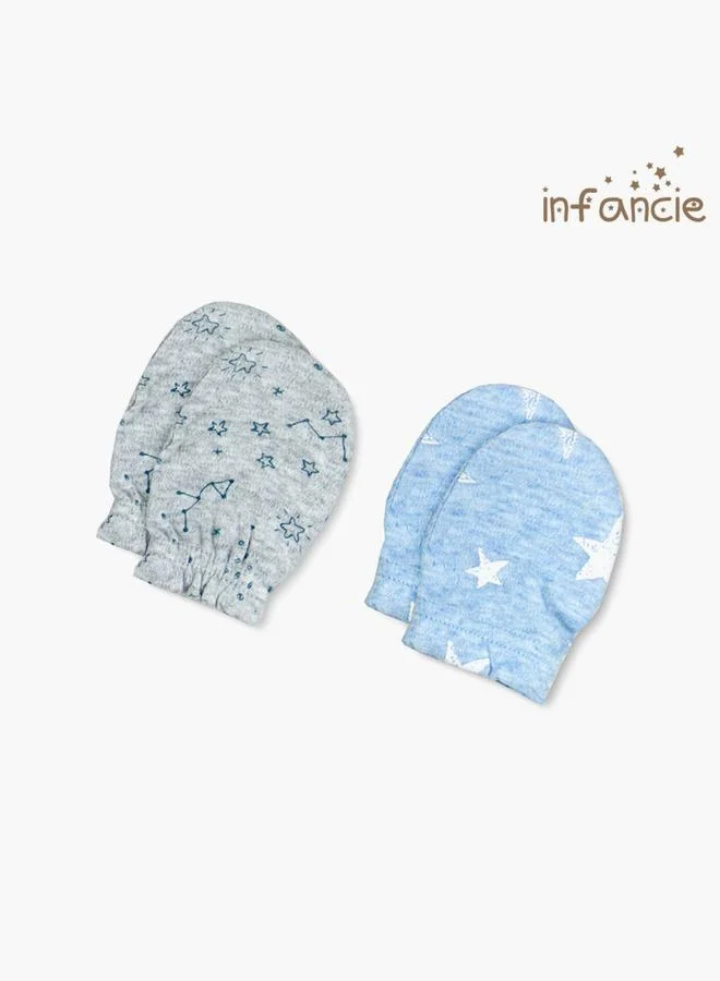 infancie Pack of 2- Star Print Cotton Baby Mittens