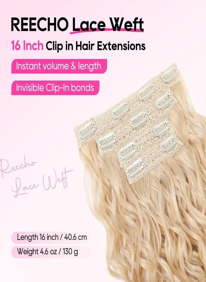 REECHO Curly Hair Extensions, 4PCS 16 inch Clip in Hair Extensions Lace Weft Short Curly Hair Extensions Clip Ins Invisible Natural Hairpieces for Women, Light Blonde - Image 2