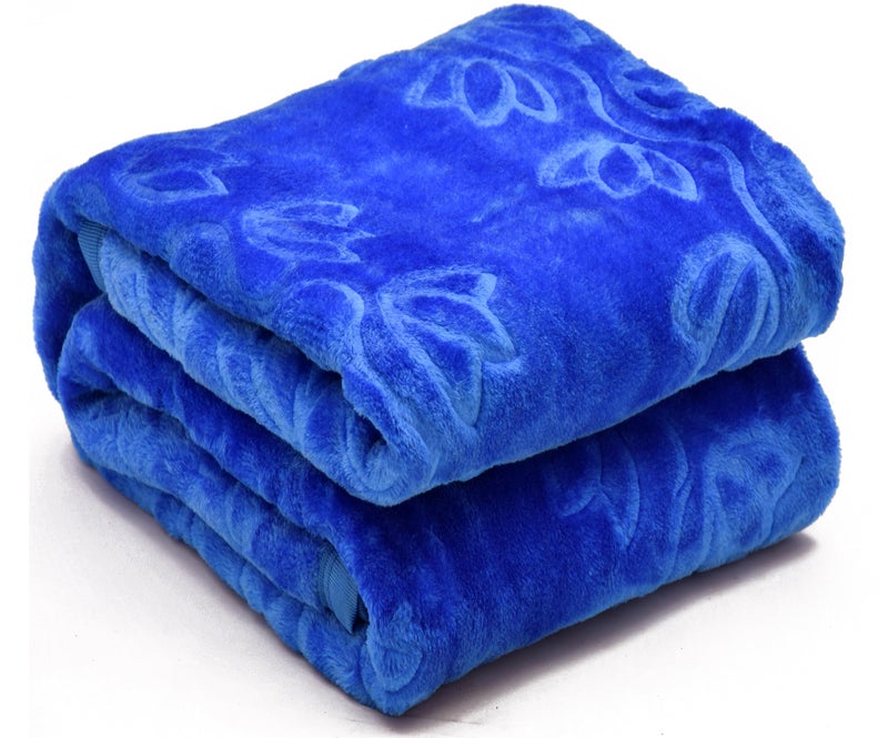 BENAVJI Mink Floral Embossed Super Soft AC Bed Velvet for Winter Blanket (Double, Blue) - Image 1