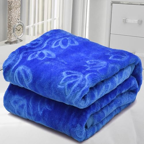BENAVJI Mink Floral Embossed Super Soft AC Bed Velvet for Winter Blanket (Double, Blue) - Image 2
