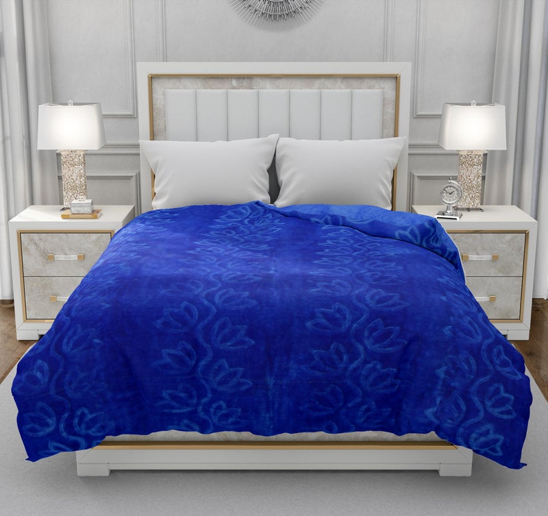 BENAVJI Mink Floral Embossed Super Soft AC Bed Velvet for Winter Blanket (Double, Blue) - Image 3