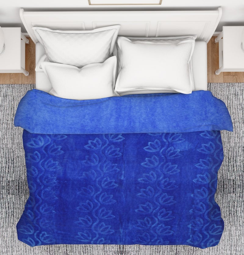 BENAVJI Mink Floral Embossed Super Soft AC Bed Velvet for Winter Blanket (Double, Blue) - Image 4
