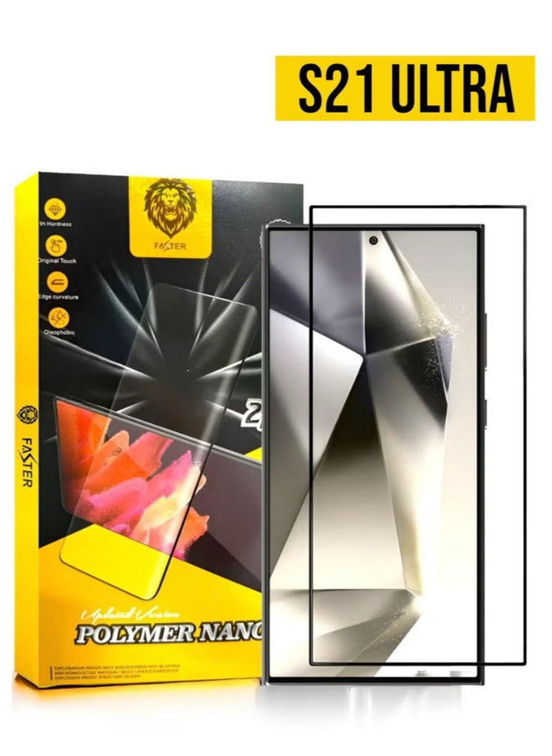 Faster screen protection for the Samsung Galaxy S21 Ultra, from Faster, with full coverage from edge to edge, anti-break and anti-fingerprint.  - Image 1