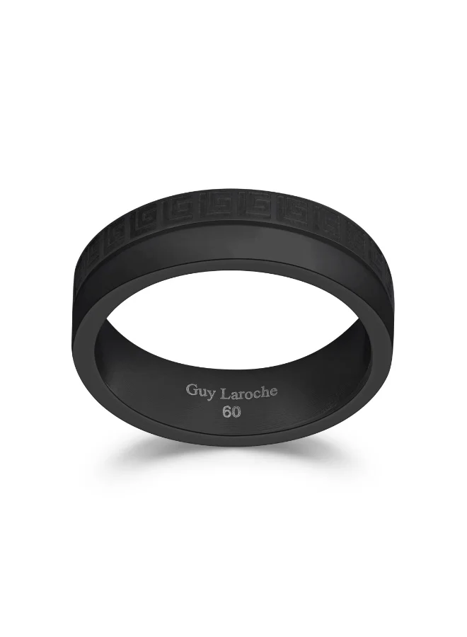 Guy Laroche Alain Two-Line Black Ring with Logo – Size 60