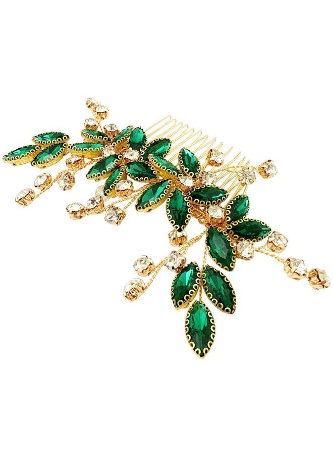 BETITETO Crystal Flower Hair Comb Bridal Wedding Rhinestone Hair Pin Piece for Women Girls (Green)  - Image 4