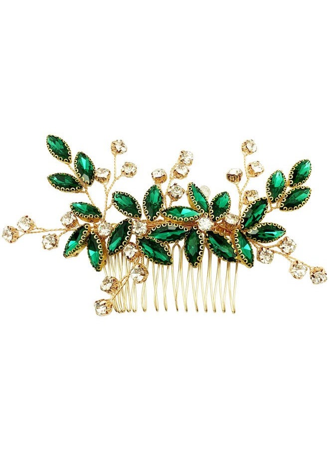 BETITETO Crystal Flower Hair Comb Bridal Wedding Rhinestone Hair Pin Piece for Women Girls (Green)  - Image 3