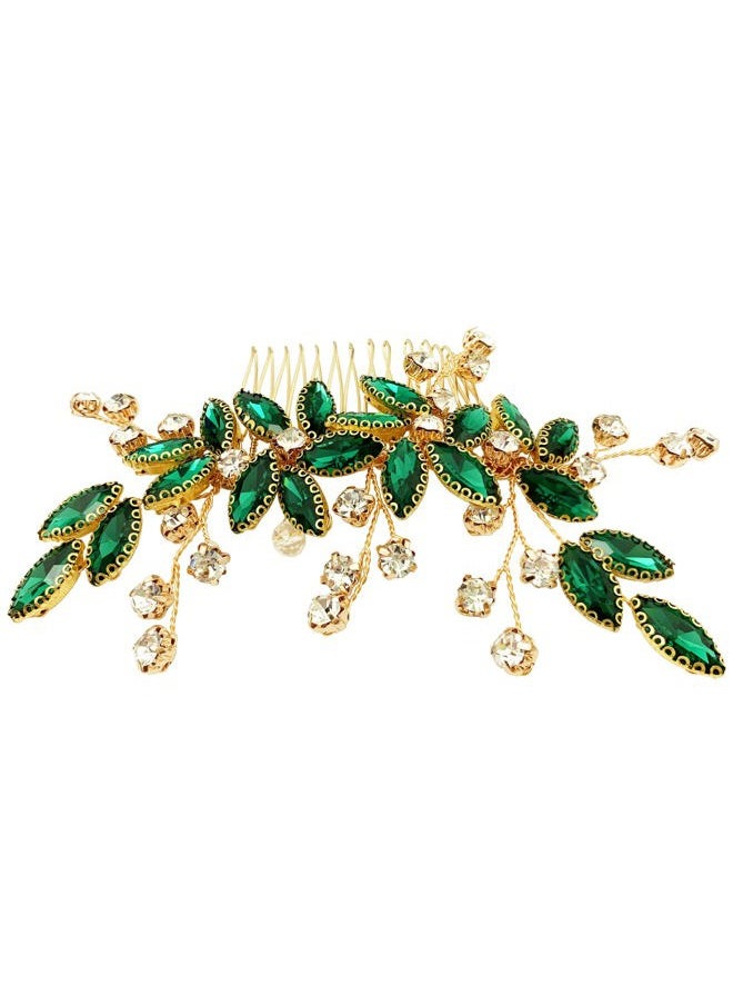 BETITETO Crystal Flower Hair Comb Bridal Wedding Rhinestone Hair Pin Piece for Women Girls (Green)  - Image 5