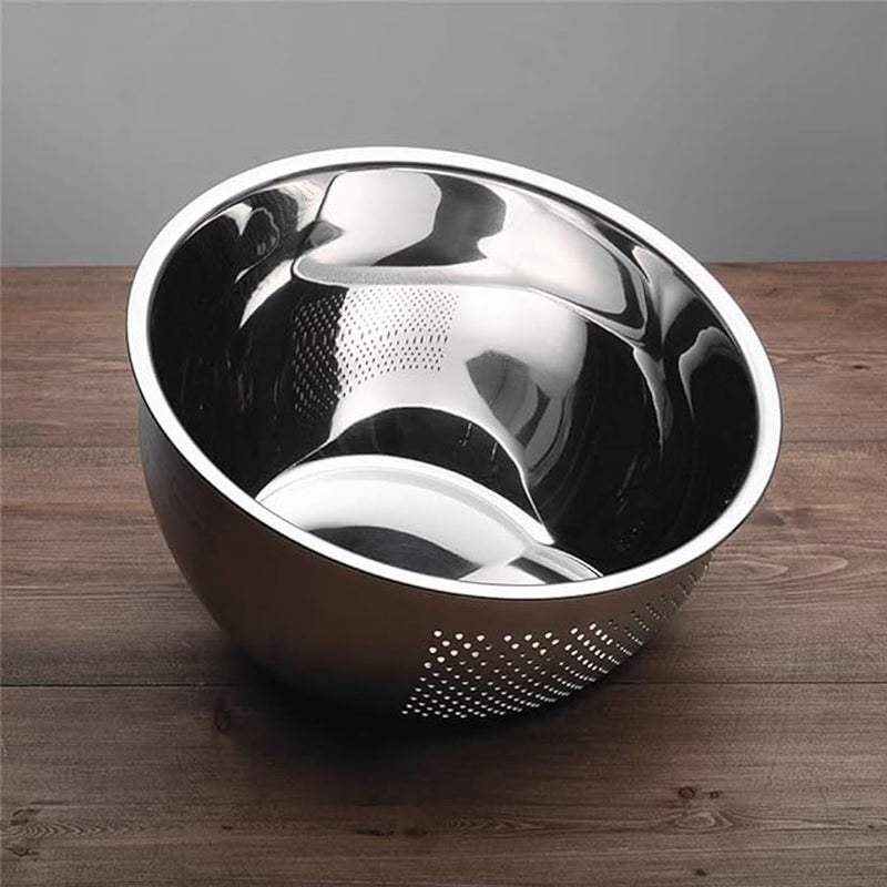 KRESHU Heavy Quality Stainless Steel 304 Food Grade 3in1 Bowls Vegetables Rice Washer with Side Drain Bowls Colander Strainer Basket Ideal for Kitchen Tools Vegetables Rice Fruits 23cm Silver - Image 2