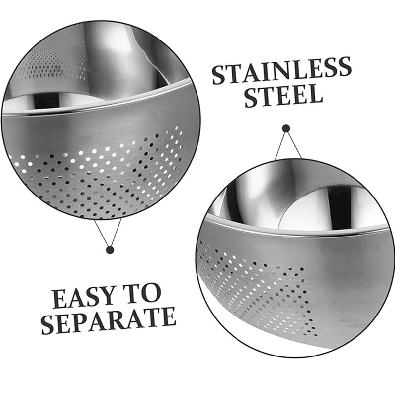 KRESHU Heavy Quality Stainless Steel 304 Food Grade 3in1 Bowls Vegetables Rice Washer with Side Drain Bowls Colander Strainer Basket Ideal for Kitchen Tools Vegetables Rice Fruits 23cm Silver - Image 5