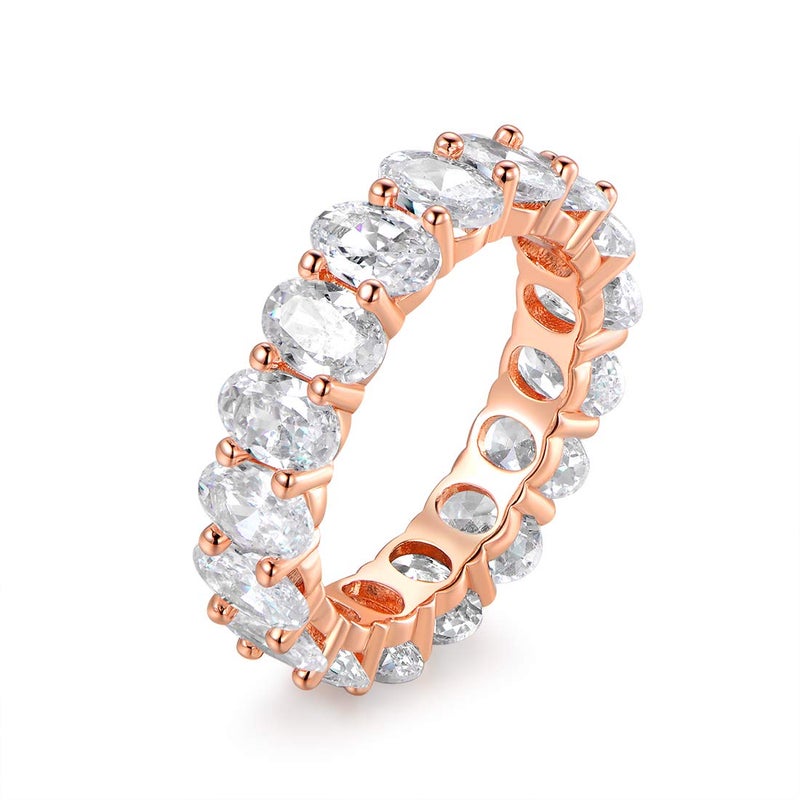 Barzel 18k Rose Gold Plated Womens Eternity Wedding Band Oval Cut Cubic Zirconia Ring Rose Gold 6