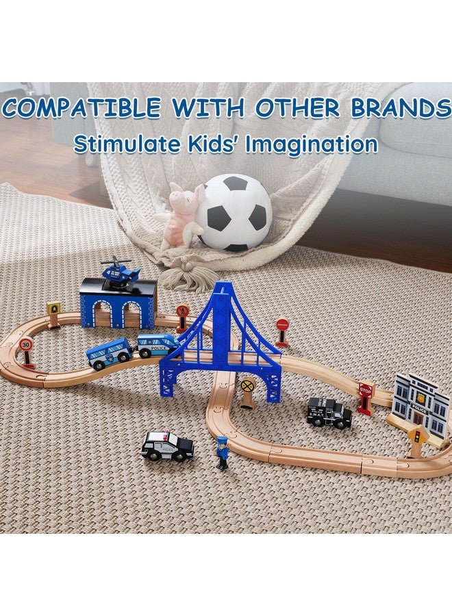 SainSmart Jr. Wooden Train Set - Interactive Police Playset For Kids | Building Toy With Train, Figures & Accessories | Compatible With Brio, Thomas, Melissa And Doug | Educational Stem Gift  - Image 4