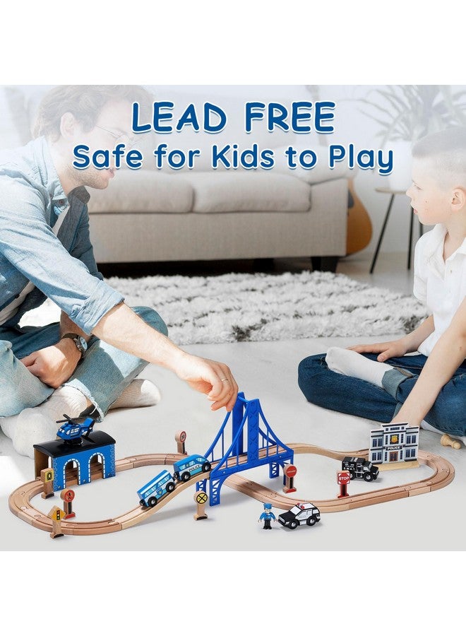 SainSmart Jr. Wooden Train Set - Interactive Police Playset For Kids | Building Toy With Train, Figures & Accessories | Compatible With Brio, Thomas, Melissa And Doug | Educational Stem Gift  - Image 5
