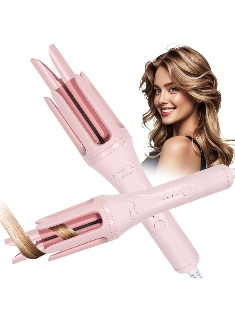 مكواة تجعيد أوتوماتيكية، مكواة شعر بقطر 1.5 بوصة مع 4 خيارات لدرجة الحرارة، تسخين سريع خلال 10 ثوانٍ، دوران ثنائي الاتجاه، إيقاف تلقائي بعد 30 دقيقة، مضادة للحروق والتشابك للشعر الطويل، جهد مزدوج للسفر (وردي) - Image 1