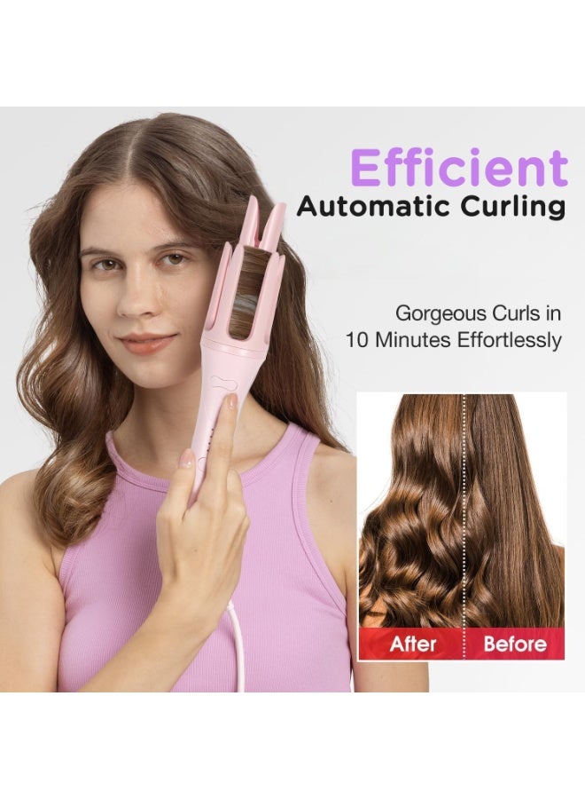 مكواة تجعيد أوتوماتيكية، مكواة شعر بقطر 1.5 بوصة مع 4 خيارات لدرجة الحرارة، تسخين سريع خلال 10 ثوانٍ، دوران ثنائي الاتجاه، إيقاف تلقائي بعد 30 دقيقة، مضادة للحروق والتشابك للشعر الطويل، جهد مزدوج للسفر (وردي) - Image 2