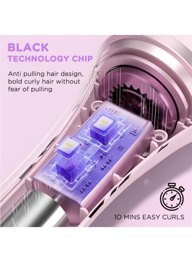 مكواة تجعيد أوتوماتيكية، مكواة شعر بقطر 1.5 بوصة مع 4 خيارات لدرجة الحرارة، تسخين سريع خلال 10 ثوانٍ، دوران ثنائي الاتجاه، إيقاف تلقائي بعد 30 دقيقة، مضادة للحروق والتشابك للشعر الطويل، جهد مزدوج للسفر (وردي) - Image 3