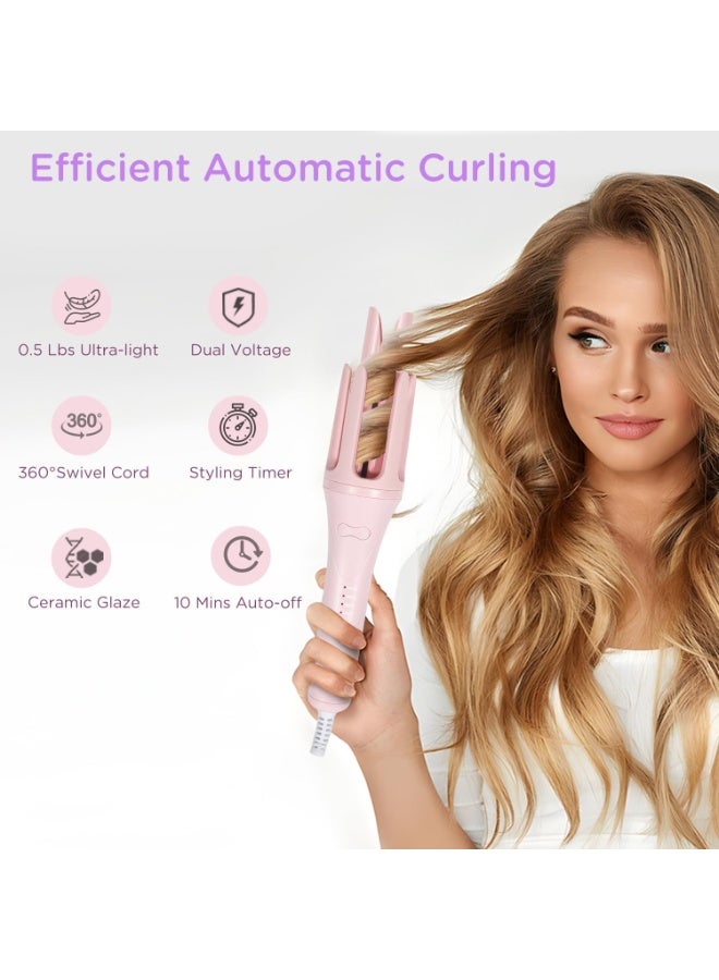 مكواة تجعيد أوتوماتيكية، مكواة شعر بقطر 1.5 بوصة مع 4 خيارات لدرجة الحرارة، تسخين سريع خلال 10 ثوانٍ، دوران ثنائي الاتجاه، إيقاف تلقائي بعد 30 دقيقة، مضادة للحروق والتشابك للشعر الطويل، جهد مزدوج للسفر (وردي) - Image 4