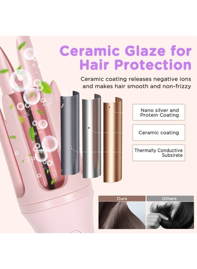 مكواة تجعيد أوتوماتيكية، مكواة شعر بقطر 1.5 بوصة مع 4 خيارات لدرجة الحرارة، تسخين سريع خلال 10 ثوانٍ، دوران ثنائي الاتجاه، إيقاف تلقائي بعد 30 دقيقة، مضادة للحروق والتشابك للشعر الطويل، جهد مزدوج للسفر (وردي) - Image 5