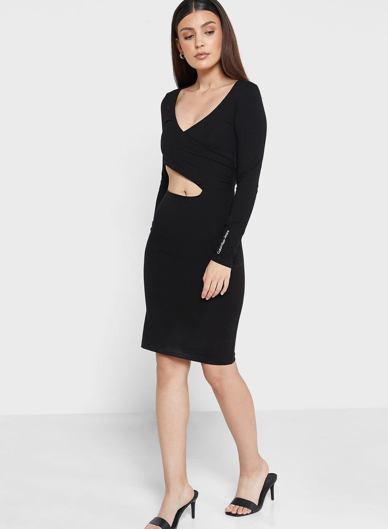Cut Out Detail Knitted Wrap Dress