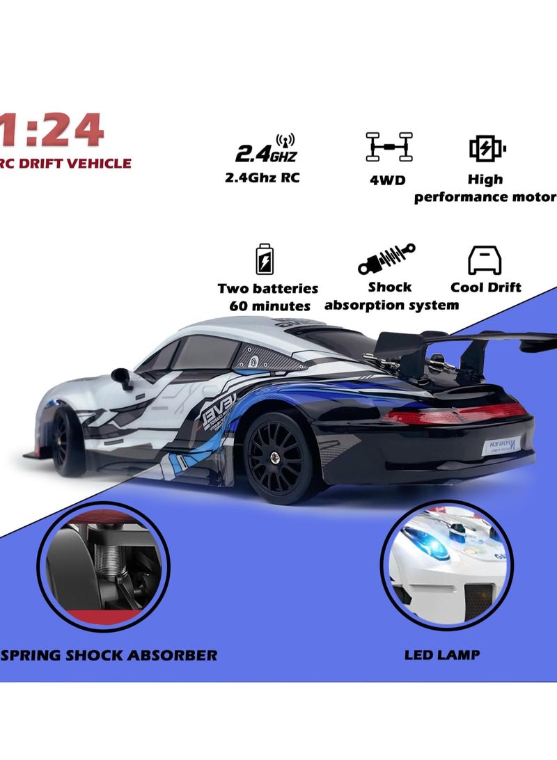 Y&D RC Drift Car 2.4GHz 1:24 Scale 4WD High Speed Remote Control Cars Vehicle with LED Lights Two Batteries and Drifting Tires Racing Sport Toy Cars for Adults Boys Girls Kids - Image 4