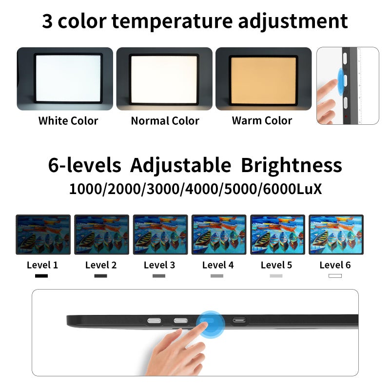 TOHETO A3 Light Board with Bag for Diamond Painting, Super Bright Magnetic Light Pad with Side Buttons, Lightbox for Tracing and Drawing, Corded Light Table for Sketching, Weeding Vinyl (Black) - Image 5