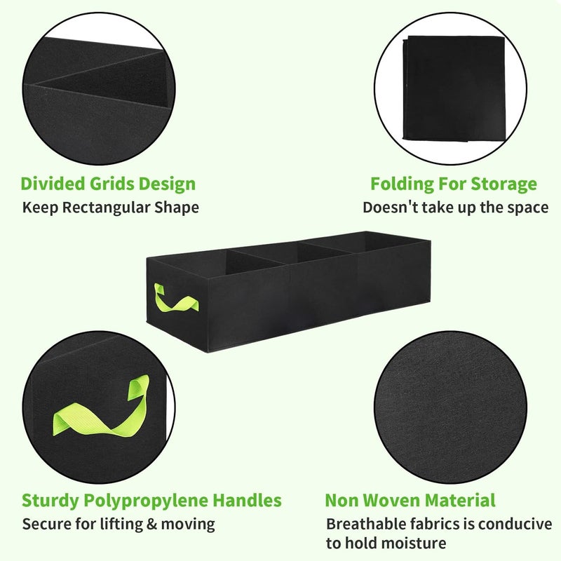 ANGELIOX 2Pcs Grow Bags, 3-Grids Rectangle Grow Bag,14 Gallon Thickened 400G Fabric Garden Bed, Nonwoven Square Flower Planter Containers for Flowers,Vegetable,Fruit, Growing Pots with Handles - Image 5