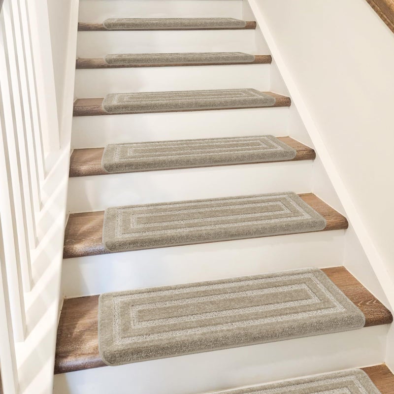 PURE ERA Bullnose Carpet Stair Treads Set Tape Free Non-Slip Indoor Stair Protectors Pet Friendly Rugs 9.5" x 30"(14 Pieces,Cream Gray Rectangular) - Image 2