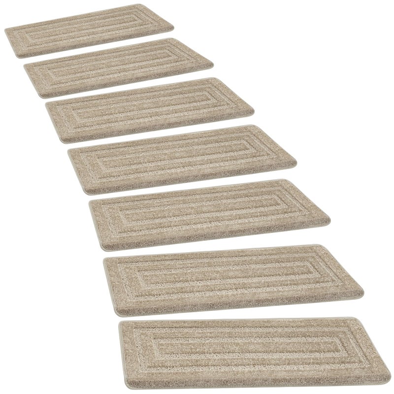 PURE ERA Bullnose Carpet Stair Treads Set Tape Free Non-Slip Indoor Stair Protectors Pet Friendly Rugs 9.5" x 30"(14 Pieces,Cream Gray Rectangular) - Image 1