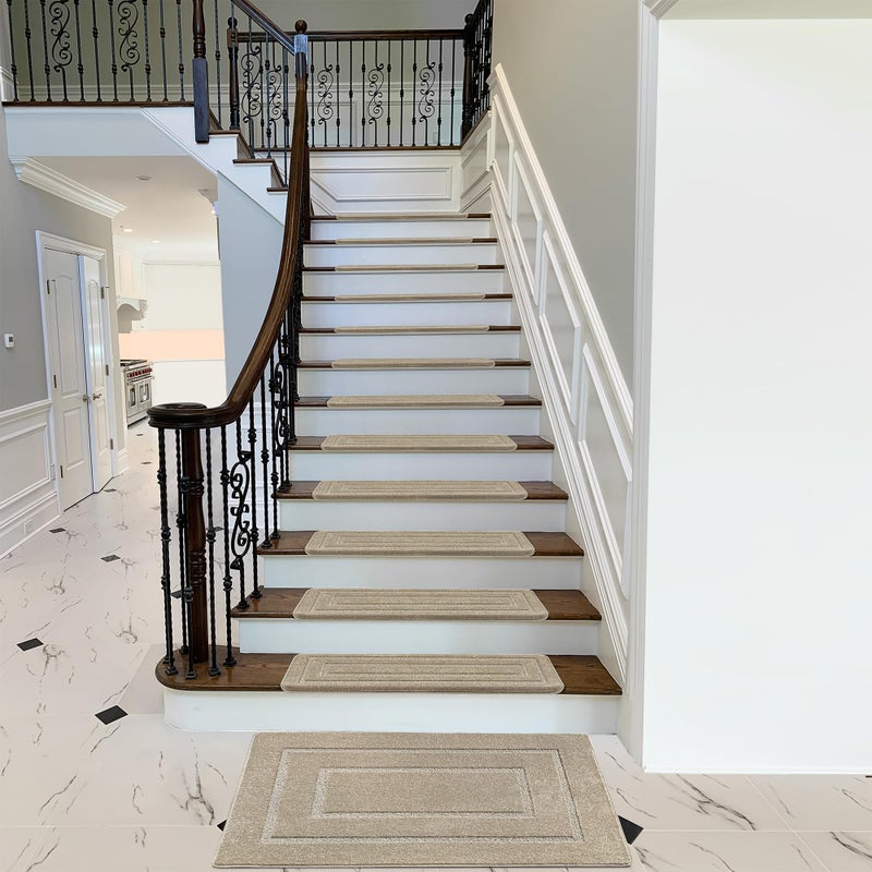 PURE ERA Bullnose Carpet Stair Treads Set Tape Free Non-Slip Indoor Stair Protectors Pet Friendly Rugs 9.5" x 30"(14 Pieces,Cream Gray Rectangular) - Image 3