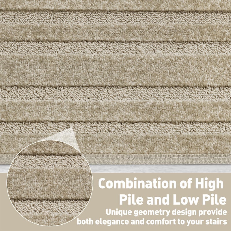 PURE ERA Bullnose Carpet Stair Treads Set Tape Free Non-Slip Indoor Stair Protectors Pet Friendly Rugs 9.5" x 30"(14 Pieces,Cream Gray Rectangular) - Image 4