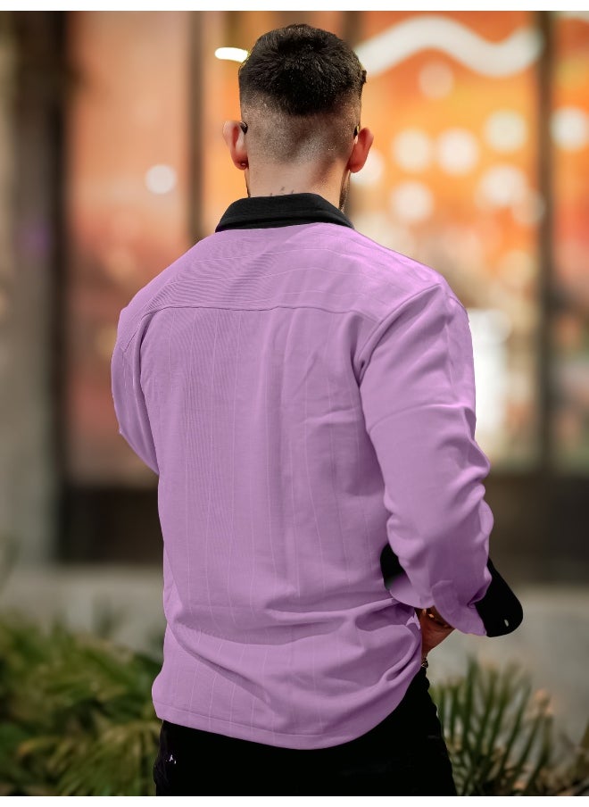 Maniac Maniac Men Collared Neck Full Sleeve Pink Cotton Shirt  - Image 5