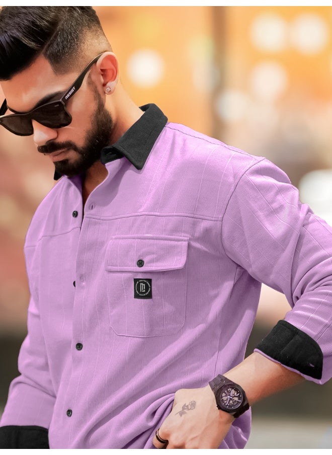 Maniac Maniac Men Collared Neck Full Sleeve Pink Cotton Shirt  - Image 1
