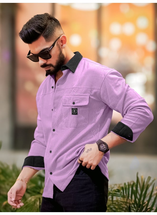 Maniac Maniac Men Collared Neck Full Sleeve Pink Cotton Shirt  - Image 4
