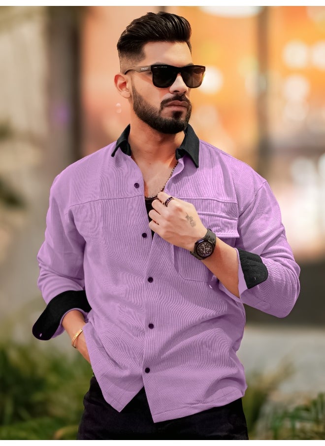 Maniac Maniac Men Collared Neck Full Sleeve Pink Cotton Shirt  - Image 2