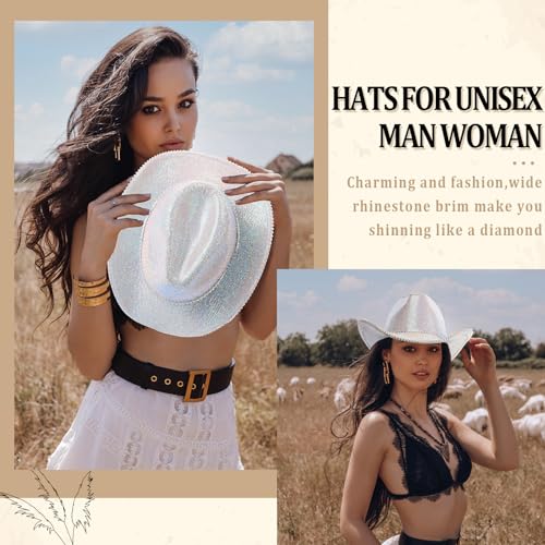 Hercicy Rhinestone Cowboy Hat with Diamond Fringe Bling Cowgirl Hat With Western Wide for Cosplay Wedding - Image 4