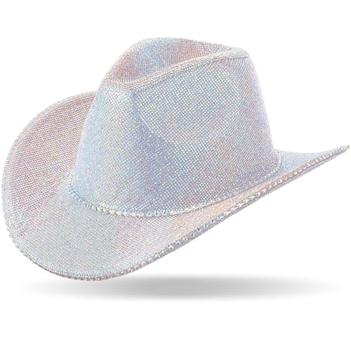 Hercicy Rhinestone Cowboy Hat with Diamond Fringe Bling Cowgirl Hat With Western Wide for Cosplay Wedding - Image 1