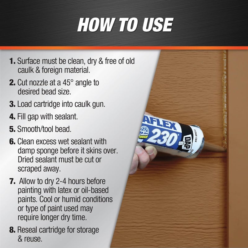 DAP DYNAFLEX 230 Brown Sealant - 10.1 oz Premium Elastomeric Latex Sealant for Windows, Doors, Siding & Trim - Image 3