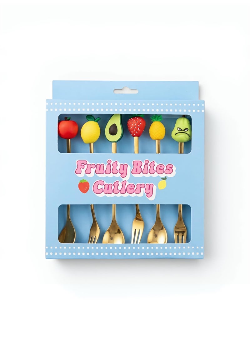 Aura Style 6-Piece Fruit Shape Cutlery Set - Cute Dessert Spoons and Forks for Kids & Women, Gold Stainless Steel - Image 2