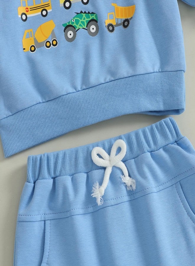 Fernvia Baby Boy Fall Winter Clothes Toddler Kids Solid Outfits Vehicle Long Sleeve Sweatshirt Tops + Joggers Pants Set (Blue, 18-24 Months) - Image 5
