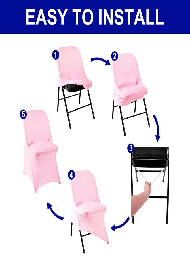 Howhic Folding Chair Covers for Party 12pcs, Pink Universal Spandex Chair Covers for Folding Chairs, Stretchy Fitted Chair Covers for Wedding, Party, Banquet, Conference (12pcs, Pink) - Image 5