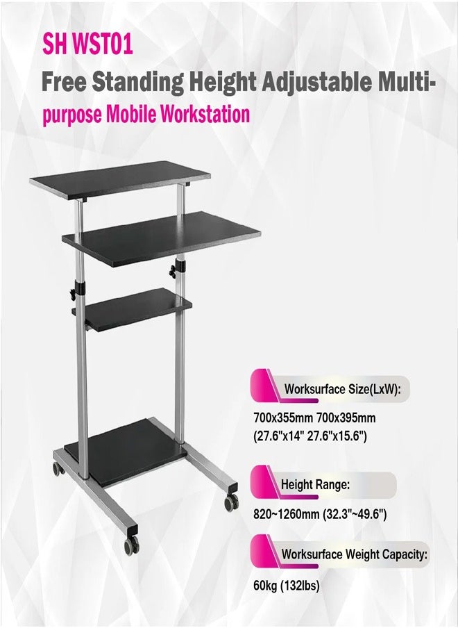 Skill Tech SH WST01 Free-Standing Height Adjustable Mobile Workstation, 700x687x950~1390mm, Max Load 60kg  - Image 4