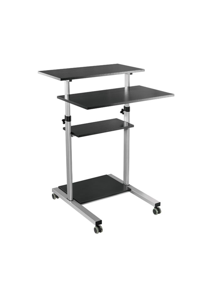 Skill Tech Skilltech SH WST01 Heavy-Duty Mobile Workstation Desk | Freestanding Sit-Stand Cart with Dual Worksurfaces | 60kg Capacity | Height Adjustable 820-1260mm | Black/Silver - Image 4