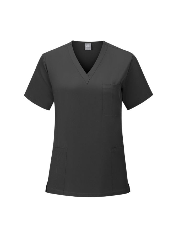 Loquat Womens Medical Scrubs Single Top Medical Uniform Single Printed Top Black - Image 1