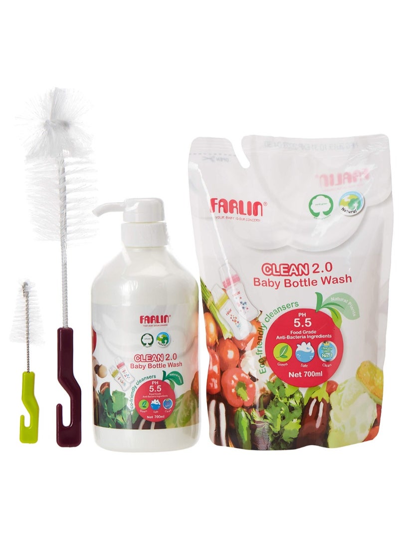 FARLIN - Combo Set Wash and Brush 700ml Plus 700 Ml Refill and Bottle Brush - Image 1