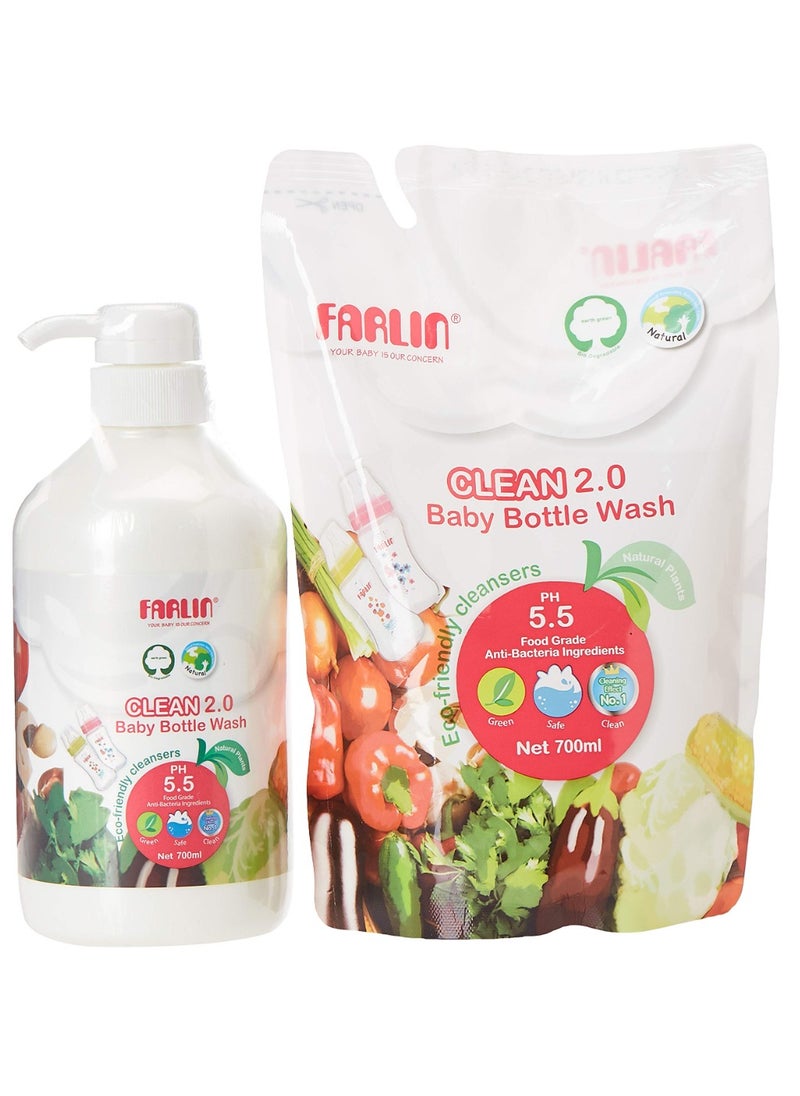 FARLIN - Combo Set Wash and Brush 700ml Plus 700 Ml Refill and Bottle Brush - Image 1